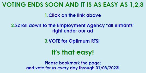 Optimum RTS for the 2023 Best of the Best Employment Agency in Palm Beach County